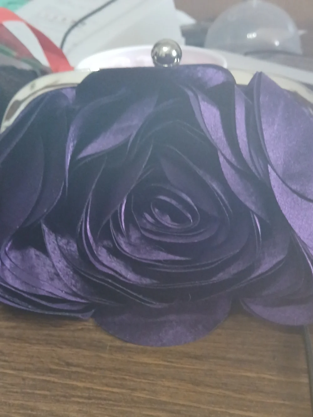 Elegant Purple Rose Satin Clutch - Women Bags With 2 Chains
